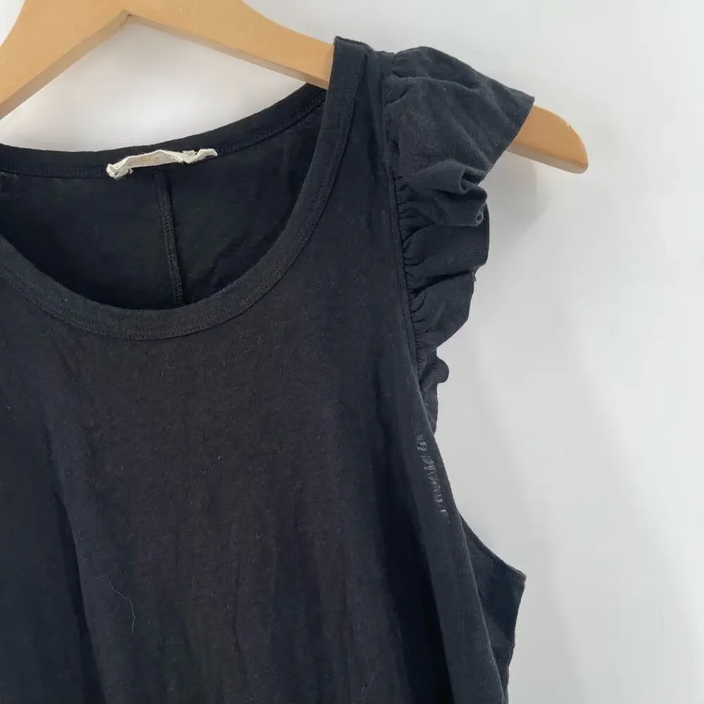 NATION LTD Dress Size Medium Elliot Ruffle Sleeve Black Pima Cotton Linen Blend - Picture 9 of 15